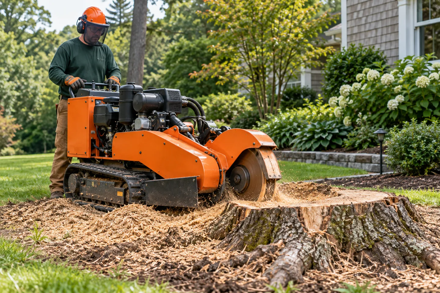 Illustrative stump grinding scene